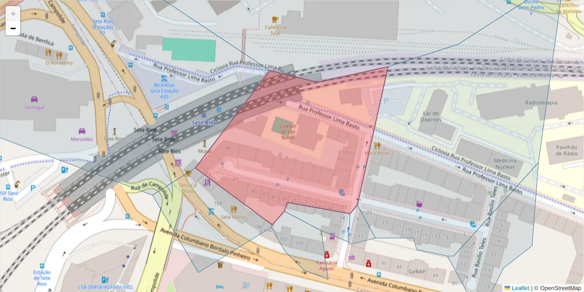 Mapa detalhado do código postal 1070-092 com limites, códigos postais vizinhos e agências dos correios