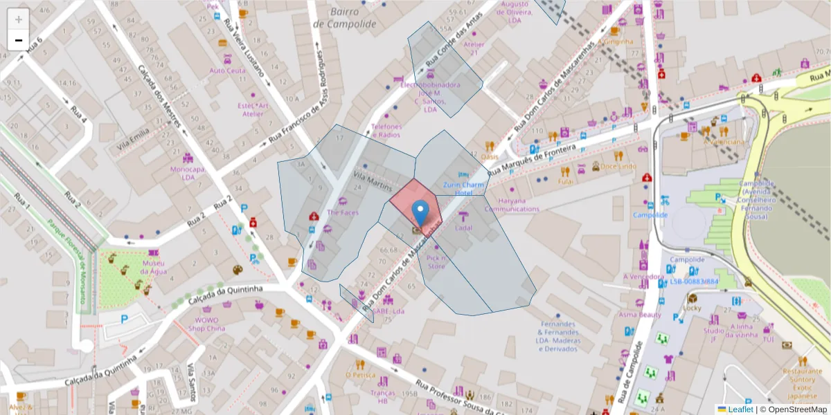 Mapa detalhado do código postal 1070-099 com limites, códigos postais vizinhos e agências dos correios
