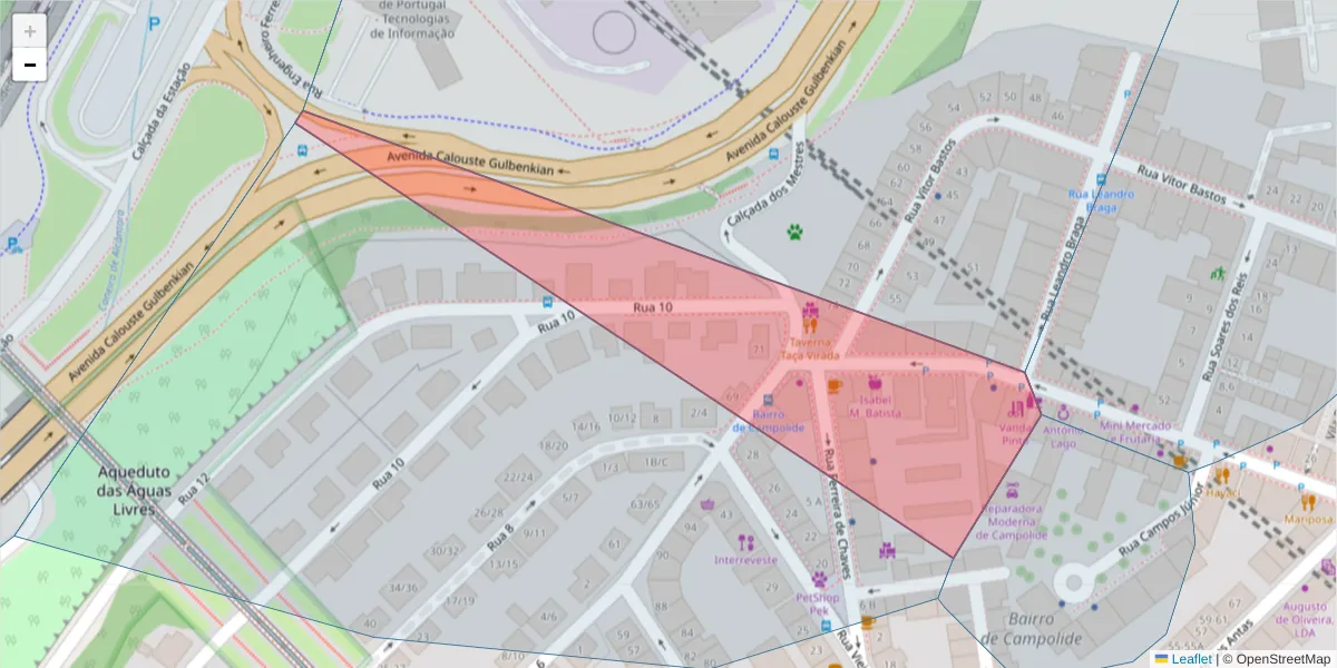 Mapa detalhado do código postal 1070-127 com limites, códigos postais vizinhos e agências dos correios