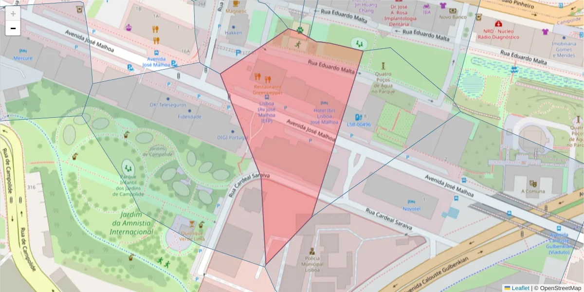 Mapa detalhado do código postal 1070-158 com limites, códigos postais vizinhos e agências dos correios