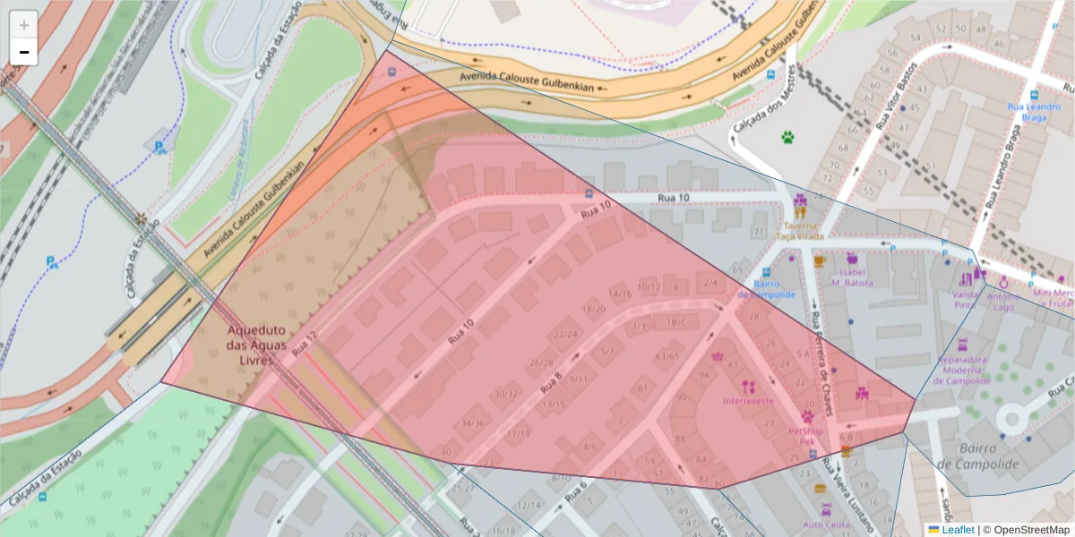 Mapa detalhado do código postal 1070-177 com limites, códigos postais vizinhos e agências dos correios