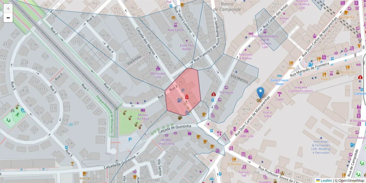 Mapa detalhado do código postal 1070-178 Campolide com limites, códigos postais vizinhos e agências dos correios