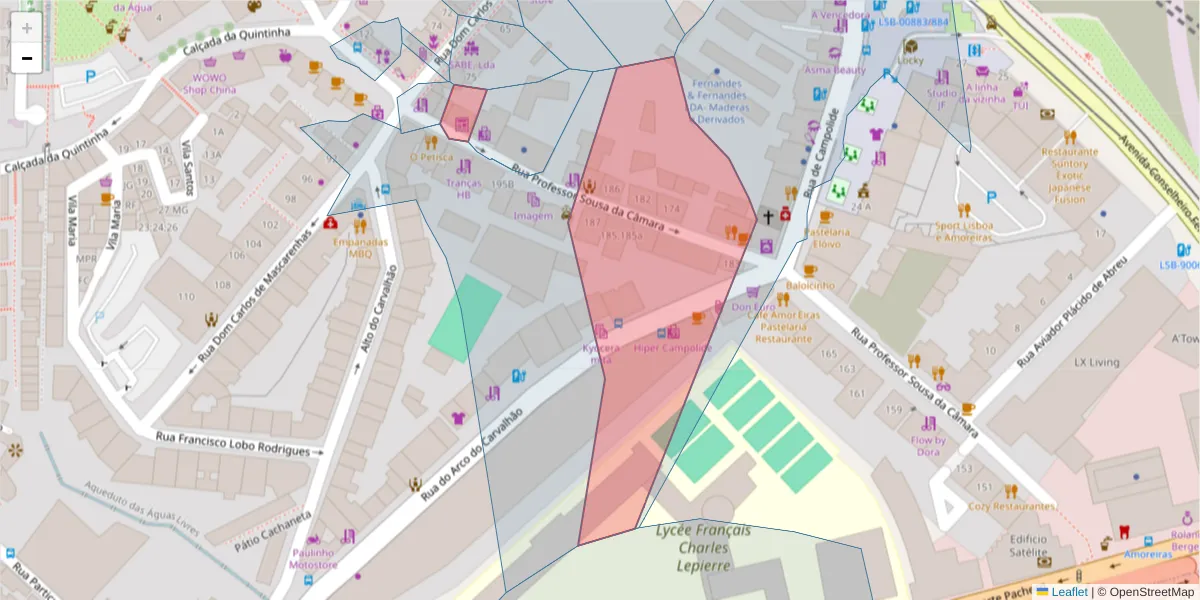 Mapa detalhado do código postal 1070-219 com limites, códigos postais vizinhos e agências dos correios