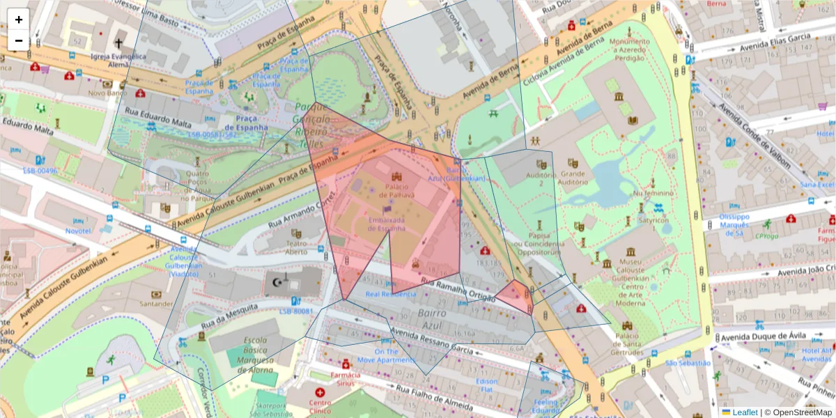 Mapa detalhado do código postal 1070-230 com limites, códigos postais vizinhos e agências dos correios