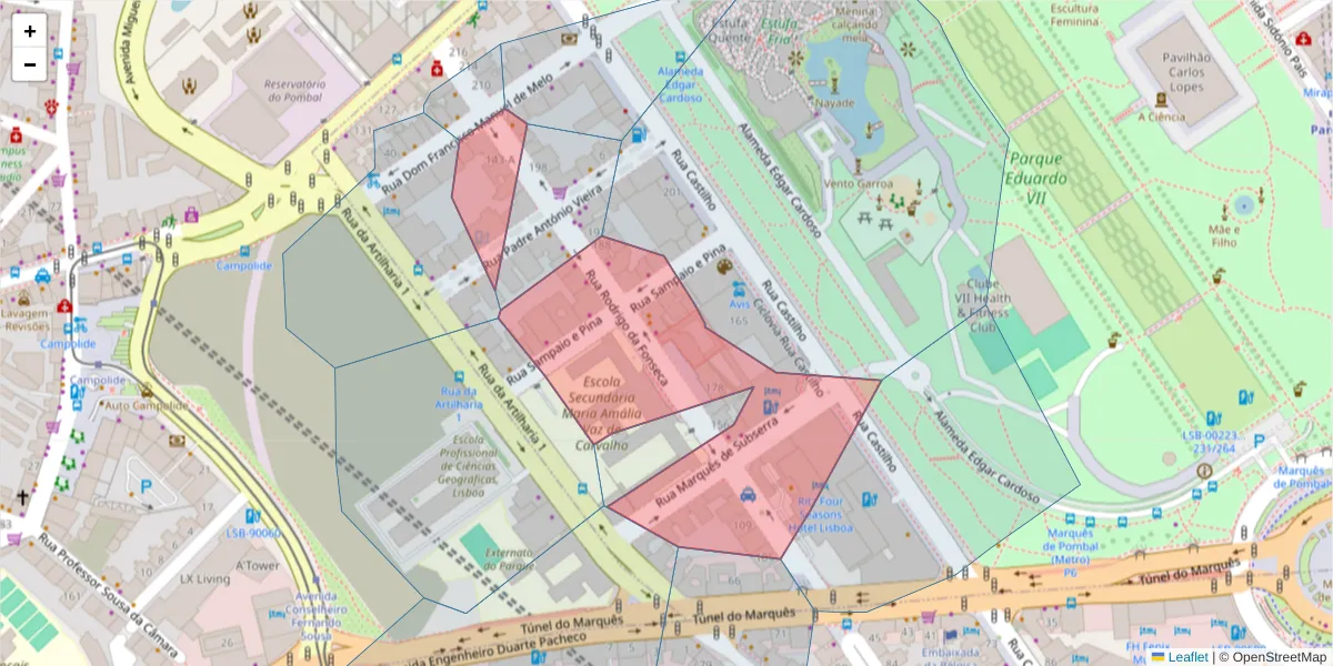 Mapa detalhado do código postal 1070-241 com limites, códigos postais vizinhos e agências dos correios