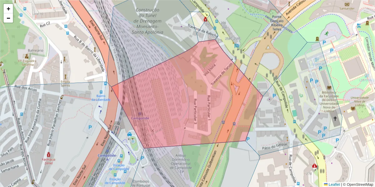 Mapa detalhado do código postal 1070-273 com limites, códigos postais vizinhos e agências dos correios