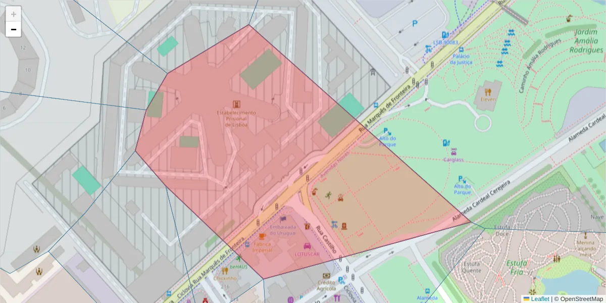 Mapa detalhado do código postal 1070-292 com limites, códigos postais vizinhos e agências dos correios