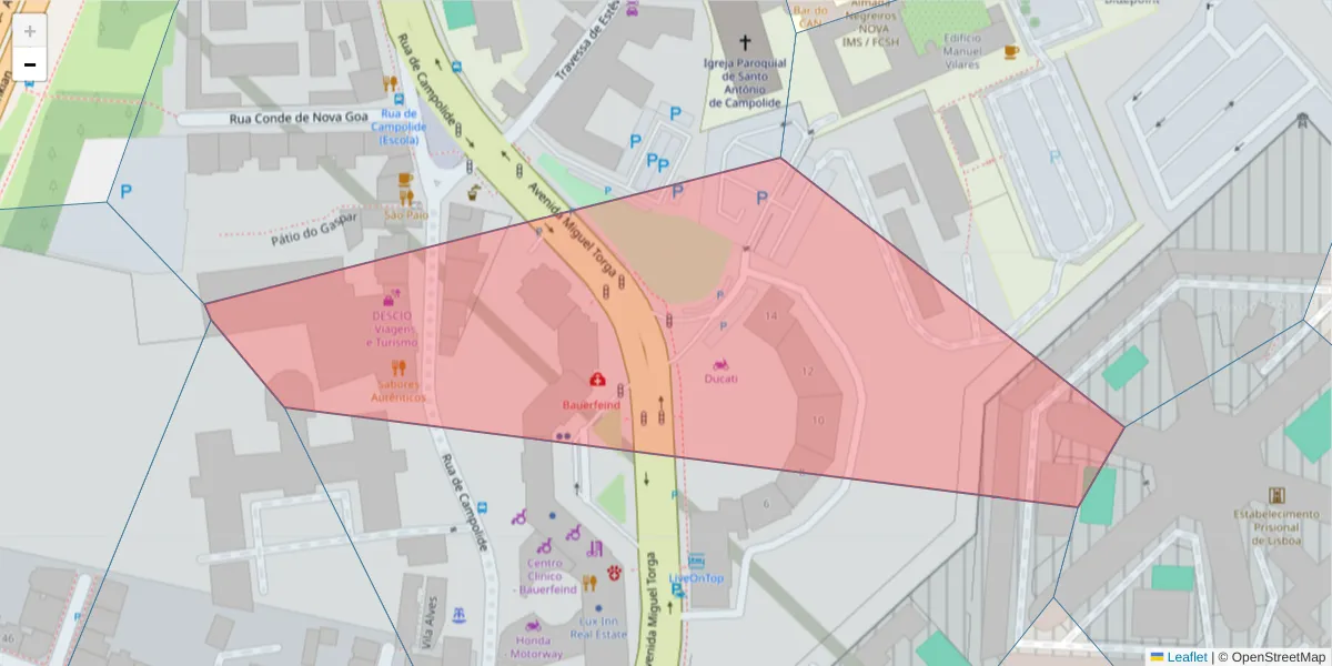 Mapa detalhado do código postal 1070-373 com limites, códigos postais vizinhos e agências dos correios