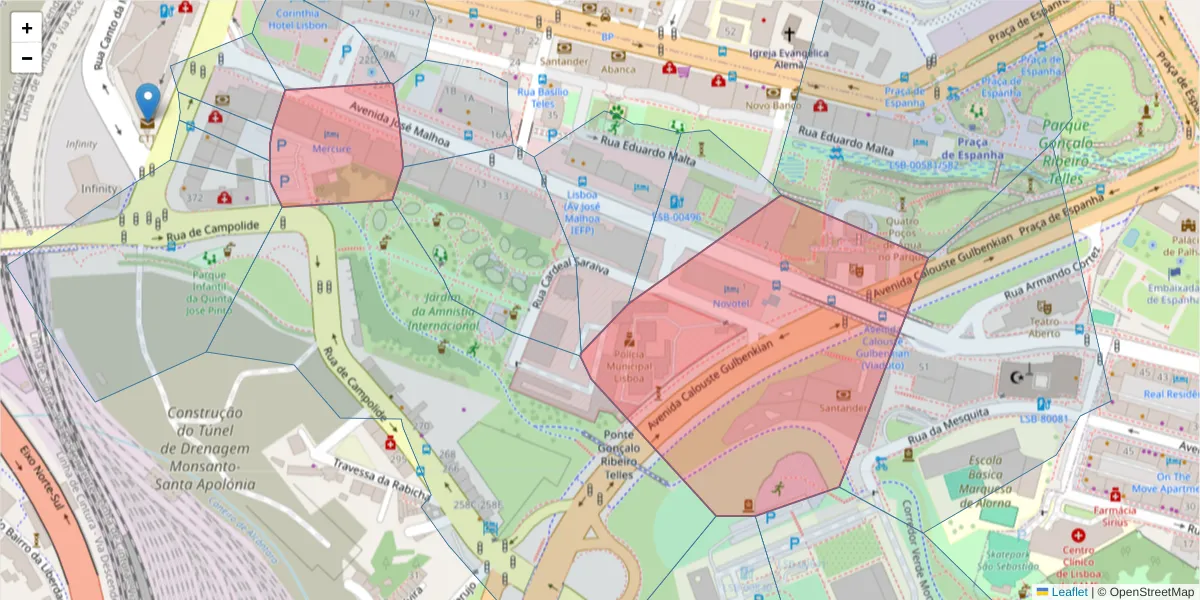 Mapa detalhado do código postal 1099-051 com limites, códigos postais vizinhos e agências dos correios