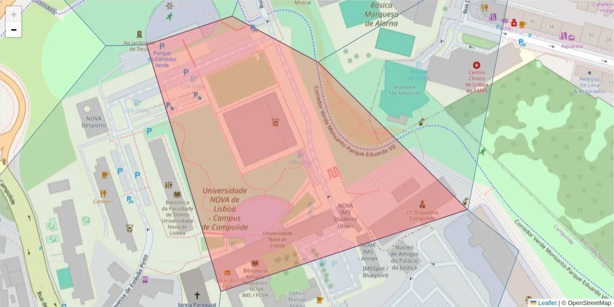 Mapa detalhado do código postal 1099-085 com limites, códigos postais vizinhos e agências dos correios