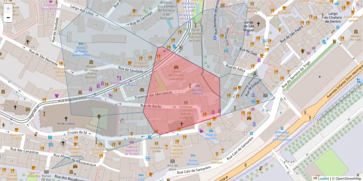 Mapa detalhado do código postal 1100-072 com limites, códigos postais vizinhos e agências dos correios