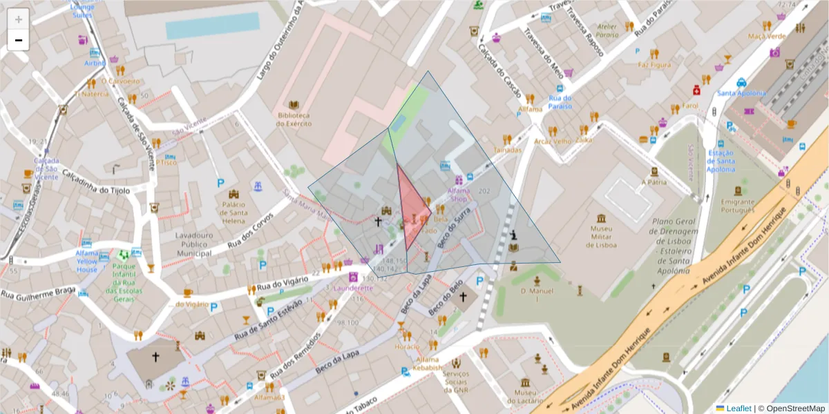 Mapa detalhado do código postal 1100-081 com limites, códigos postais vizinhos e agências dos correios