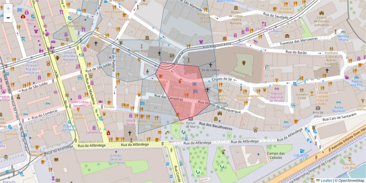 Mapa detalhado do código postal 1100-119 com limites, códigos postais vizinhos e agências dos correios