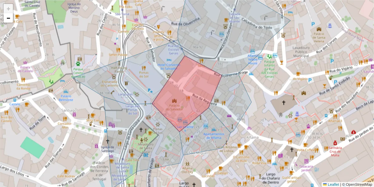 Mapa detalhado do código postal 1100-126 com limites, códigos postais vizinhos e agências dos correios