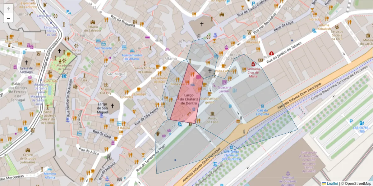 Mapa detalhado do código postal 1100-139 com limites, códigos postais vizinhos e agências dos correios