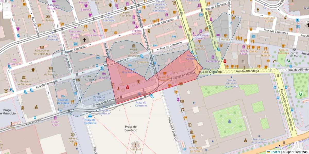 Mapa detalhado do código postal 1100-148 com limites, códigos postais vizinhos e agências dos correios