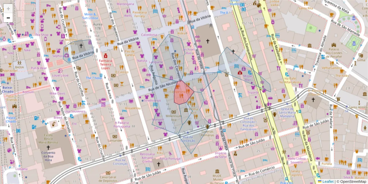 Mapa detalhado do código postal 1100-161 com limites, códigos postais vizinhos e agências dos correios