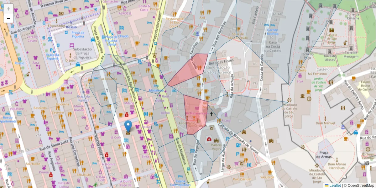 Mapa detalhado do código postal 1100-177 com limites, códigos postais vizinhos e agências dos correios