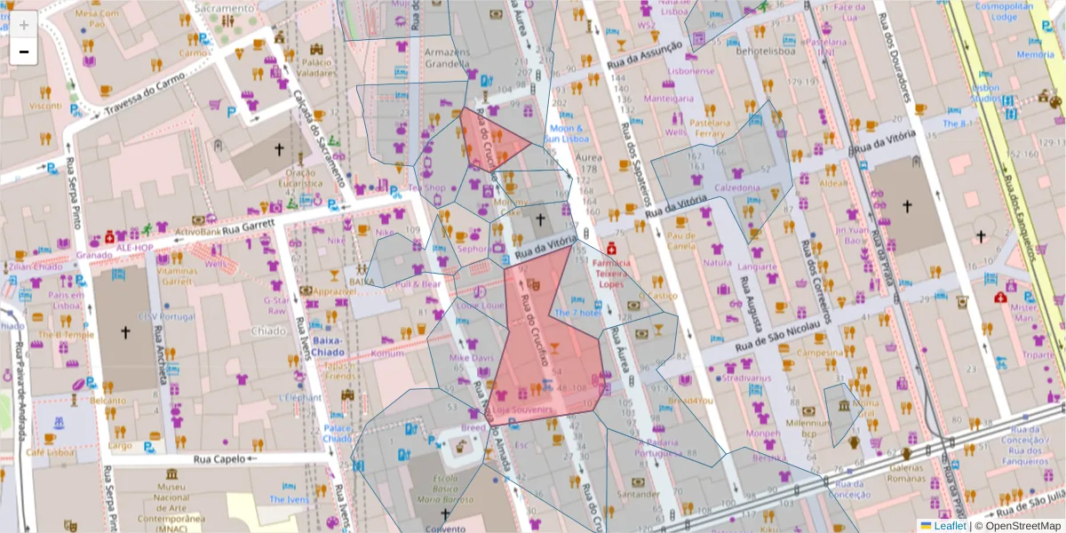 Mapa detalhado do código postal 1100-184 com limites, códigos postais vizinhos e agências dos correios