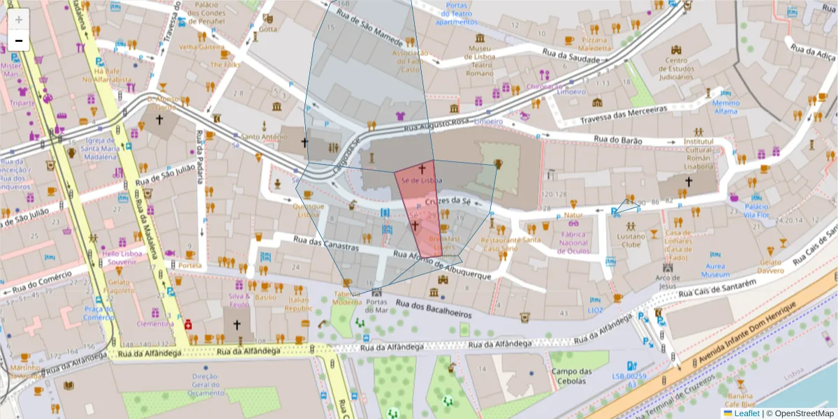 Mapa detalhado do código postal 1100-192 com limites, códigos postais vizinhos e agências dos correios