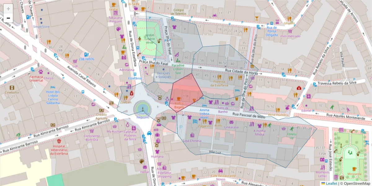 Mapa detalhado do código postal 1100-237 com limites, códigos postais vizinhos e agências dos correios