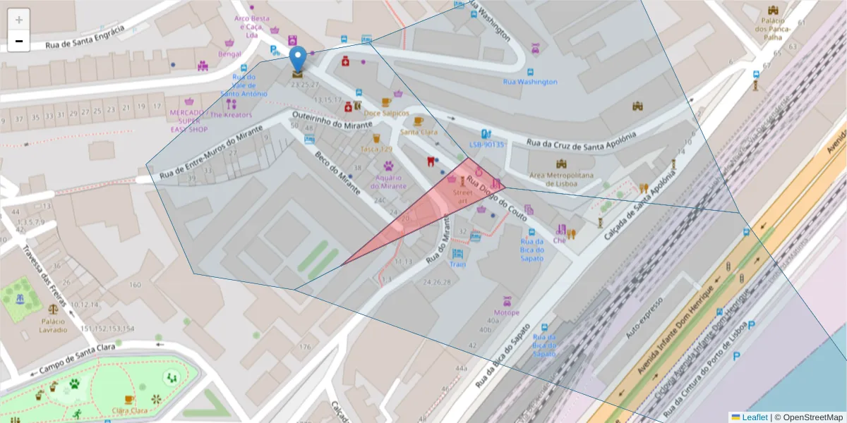 Mapa detalhado do código postal 1100-300 com limites, códigos postais vizinhos e agências dos correios