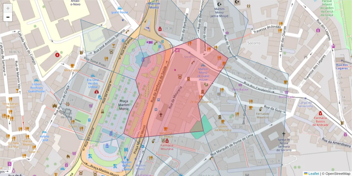 Mapa detalhado do código postal 1100-364 com limites, códigos postais vizinhos e agências dos correios