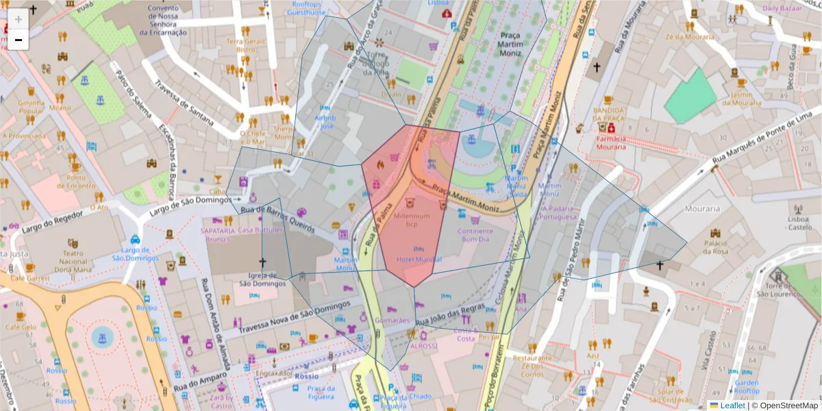 Mapa detalhado do código postal 1100-393 com limites, códigos postais vizinhos e agências dos correios