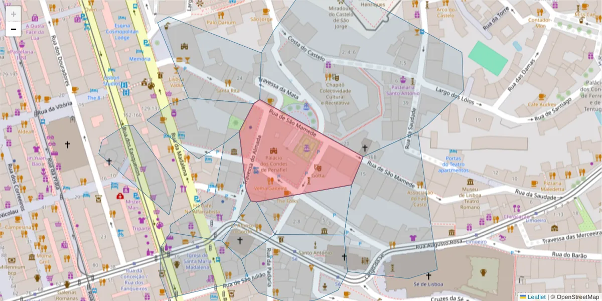 Mapa detalhado do código postal 1100-401 com limites, códigos postais vizinhos e agências dos correios