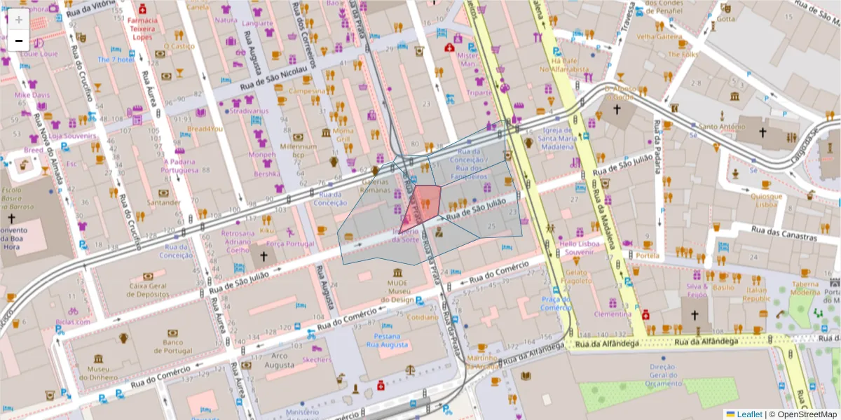 Mapa detalhado do código postal 1100-419 com limites, códigos postais vizinhos e agências dos correios