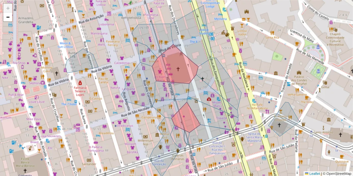 Mapa detalhado do código postal 1100-420 com limites, códigos postais vizinhos e agências dos correios