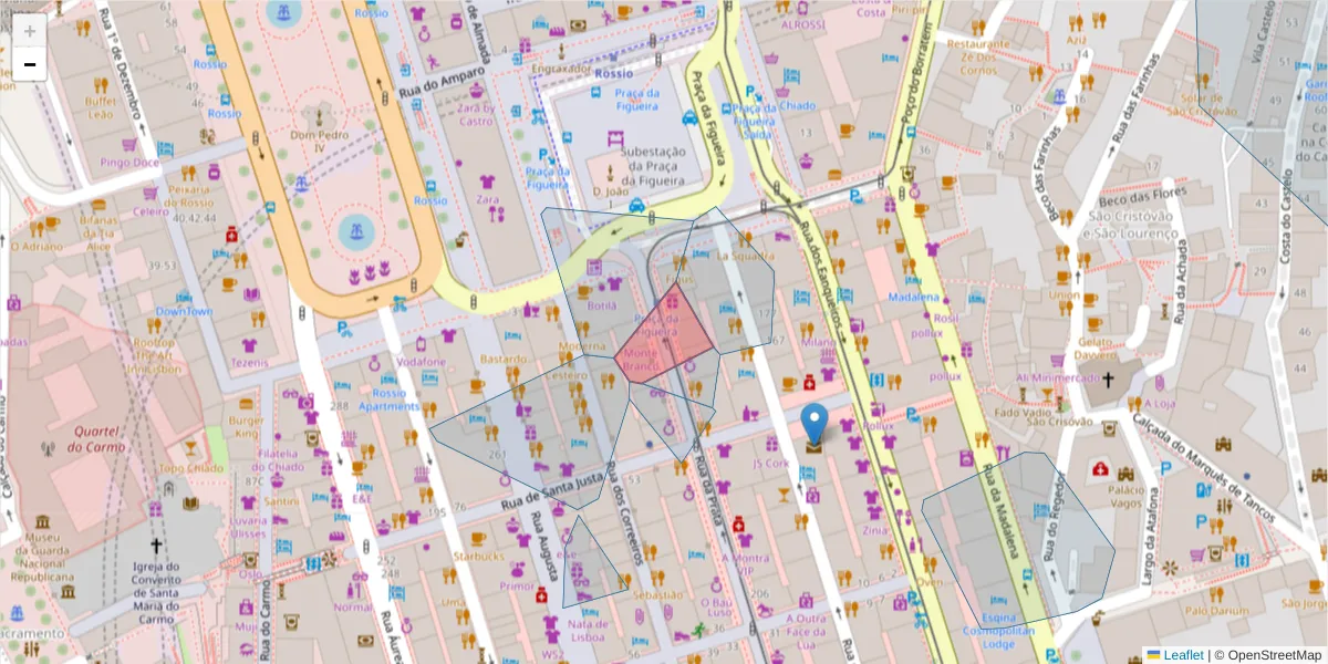 Mapa detalhado do código postal 1100-423 com limites, códigos postais vizinhos e agências dos correios