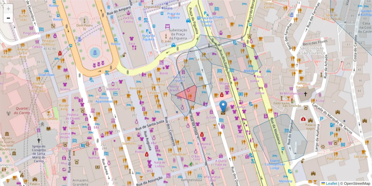 Mapa detalhado do código postal 1100-432 com limites, códigos postais vizinhos e agências dos correios