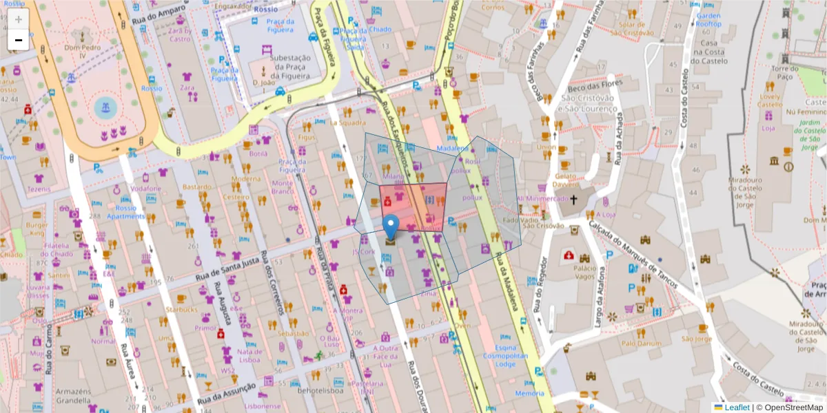 Mapa detalhado do código postal 1100-485 São Nicolau com limites, códigos postais vizinhos e agências dos correios