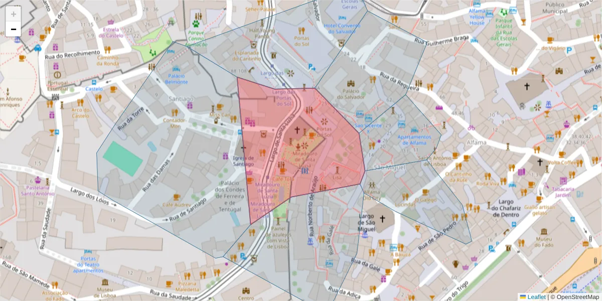 Mapa detalhado do código postal 1100-487 com limites, códigos postais vizinhos e agências dos correios
