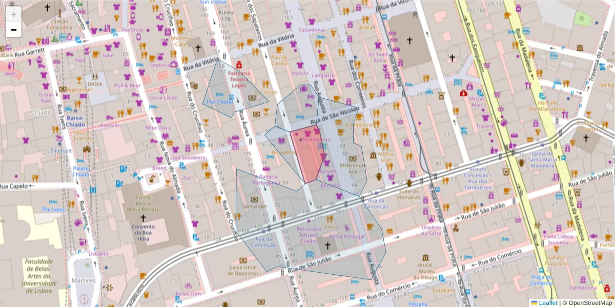 Mapa detalhado do código postal 1100-579 com limites, códigos postais vizinhos e agências dos correios