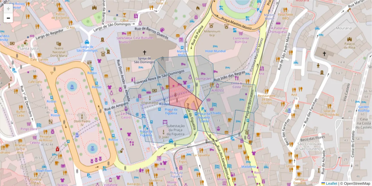 Mapa detalhado do código postal 1110-240 com limites, códigos postais vizinhos e agências dos correios