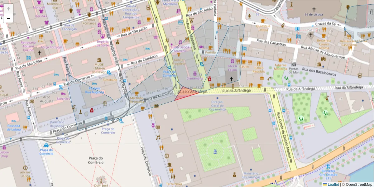 Mapa detalhado do código postal 1149-015 com limites, códigos postais vizinhos e agências dos correios