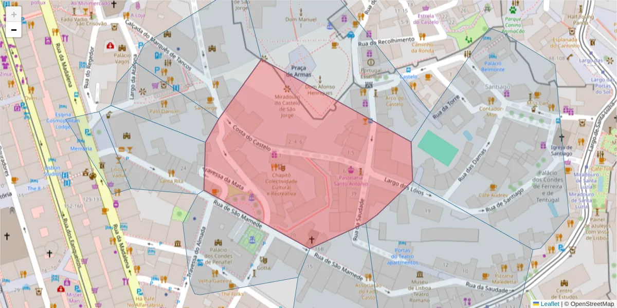 Mapa detalhado do código postal 1149-079 com limites, códigos postais vizinhos e agências dos correios