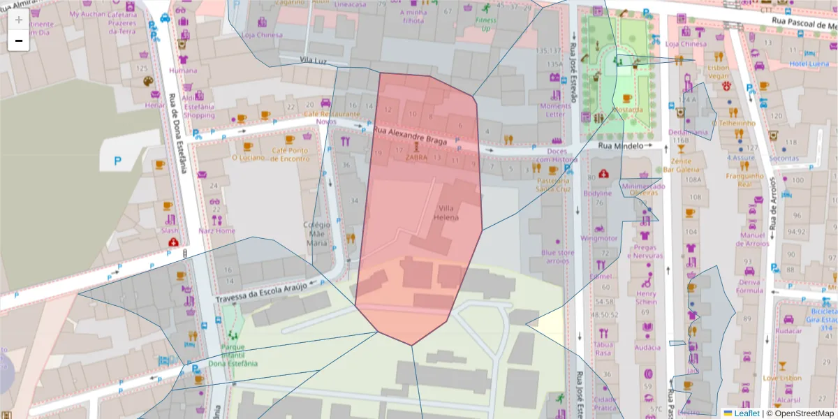 Mapa detalhado do código postal 1150-002 com limites, códigos postais vizinhos e agências dos correios
