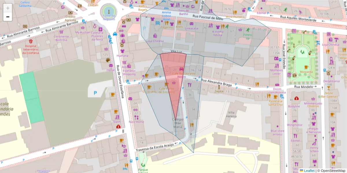 Mapa detalhado do código postal 1150-004 com limites, códigos postais vizinhos e agências dos correios