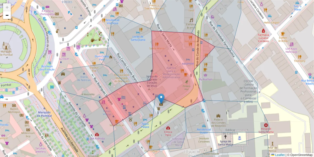 Mapa detalhado do código postal 1150-006 com limites, códigos postais vizinhos e agências dos correios