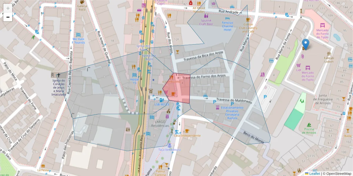 Mapa detalhado do código postal 1150-032 com limites, códigos postais vizinhos e agências dos correios