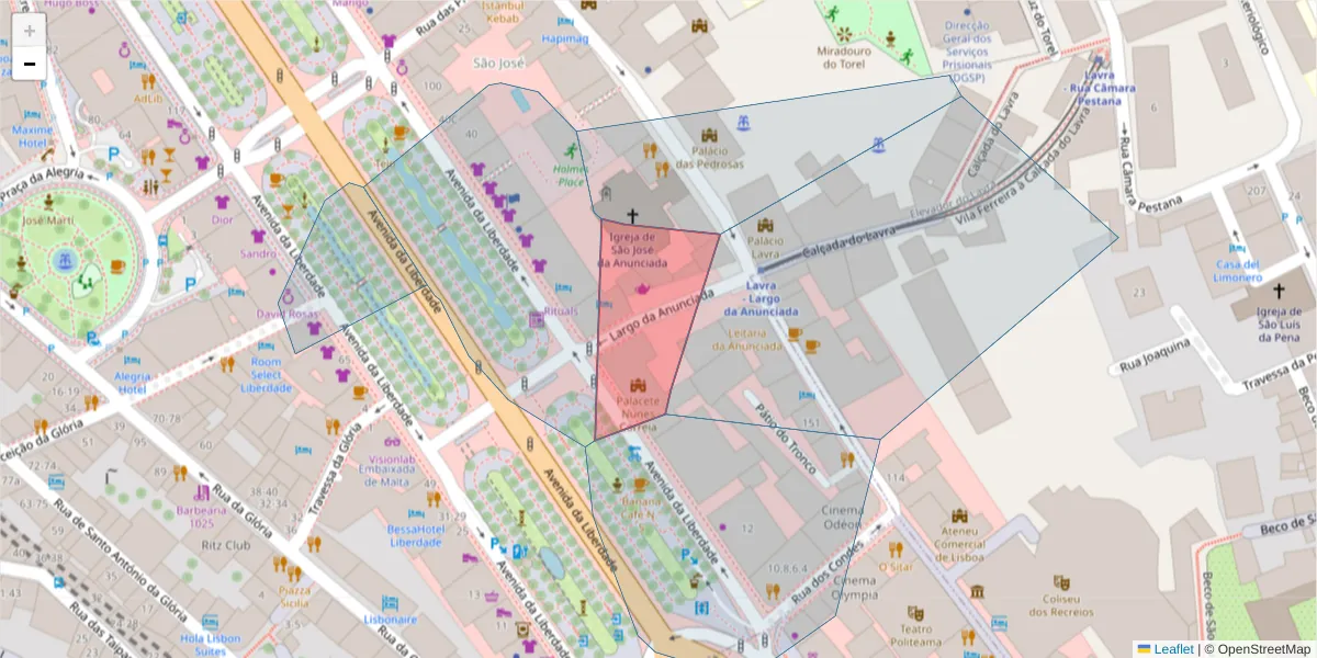 Mapa detalhado do código postal 1150-048 com limites, códigos postais vizinhos e agências dos correios