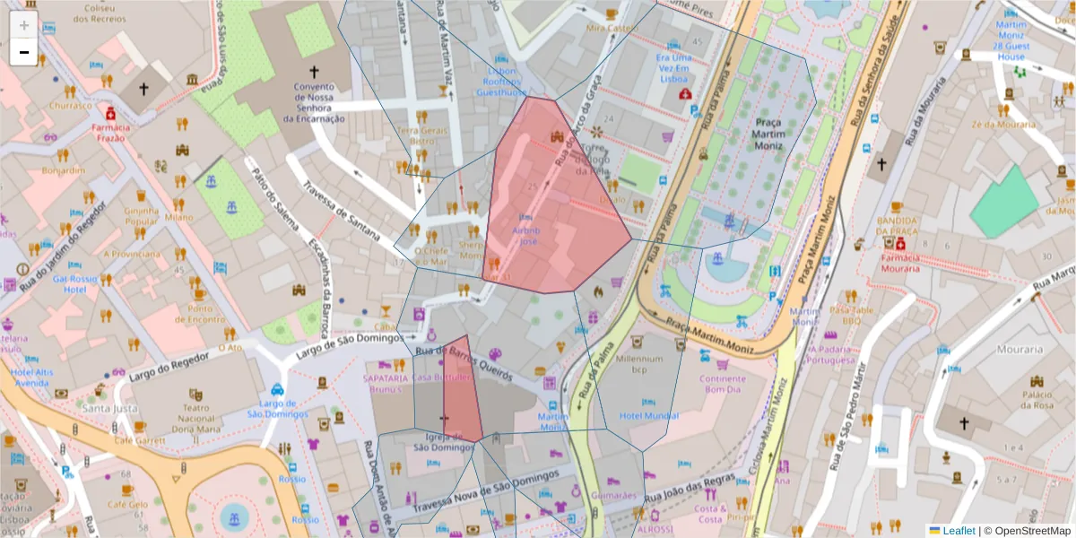 Mapa detalhado do código postal 1150-049 com limites, códigos postais vizinhos e agências dos correios