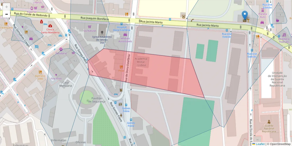 Mapa detalhado do código postal 1150-129 com limites, códigos postais vizinhos e agências dos correios