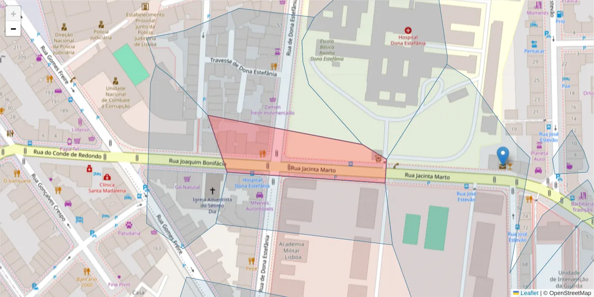 Mapa detalhado do código postal 1150-130 com limites, códigos postais vizinhos e agências dos correios