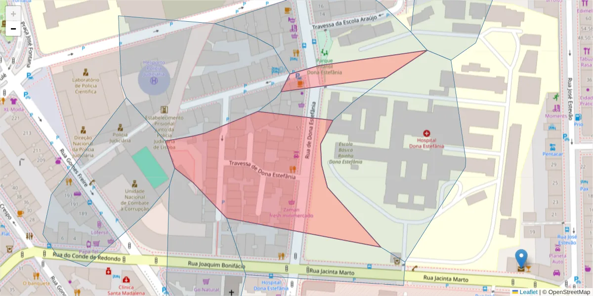 Mapa detalhado do código postal 1150-131 com limites, códigos postais vizinhos e agências dos correios