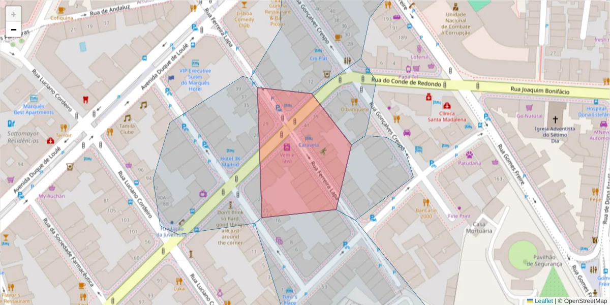 Mapa detalhado do código postal 1150-159 com limites, códigos postais vizinhos e agências dos correios
