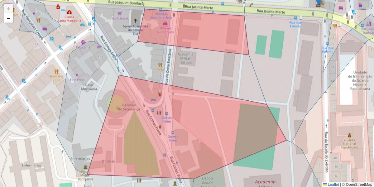 Mapa detalhado do código postal 1150-180 com limites, códigos postais vizinhos e agências dos correios
